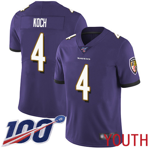 Baltimore Ravens Limited Purple Youth Sam Koch Home Jersey NFL Football #4 100th Season Vapor Untouchable